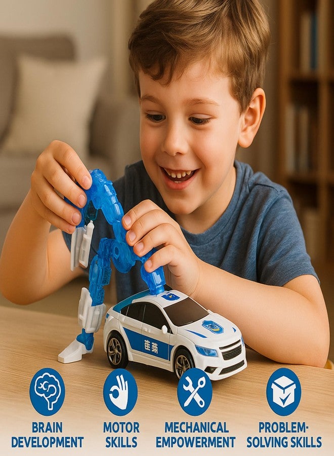 KIDZYMON Police Car Robot Convertor Toy Figure, Manual Deformation, White and Blue, Premium Plastic, 35 cm, Mechanical Deformation Action, Educational Development Toy for Children - Image 3